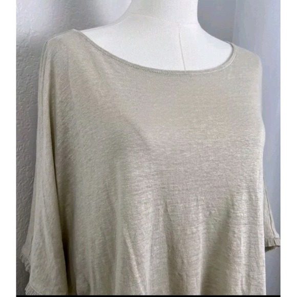 J Jill XL Poncho Cape Beige 100% Linen Frayed Hem Lagenlook Equestrian Capsule - Picture 2 of 8